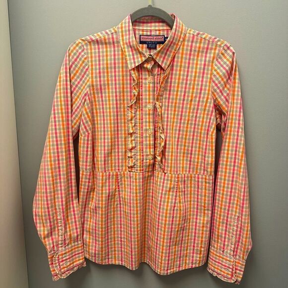 Vineyard Vines long sleeve, plaid blouse with ruffle. - Picture 1 of 4